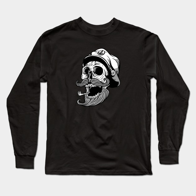 Laughing Skeleton Sea Captain Long Sleeve T-Shirt by SLAG_Creative